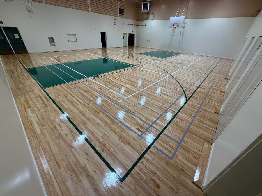 basketball court flooring in progress in sacramento, california